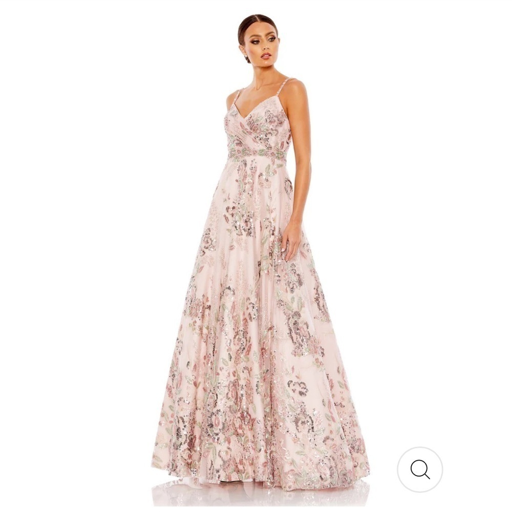 Mac Duggal Pink and Green Sequin One Shoulder Gown
